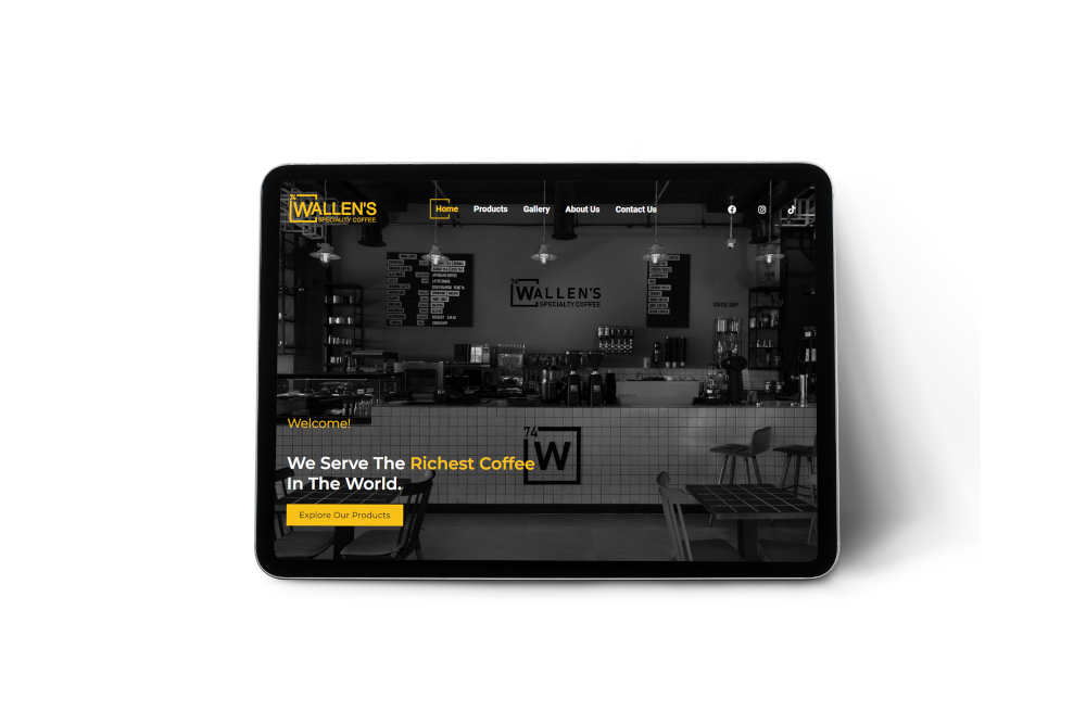 A minimalist coffee shop website design showcasing stylish walls and a cozy ambiance